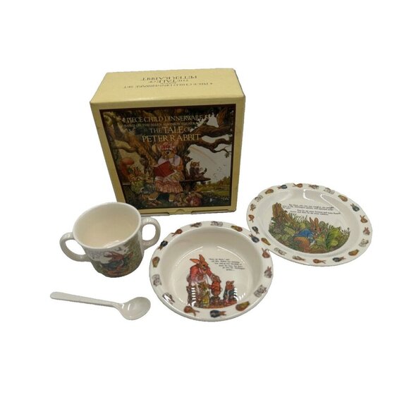 Vintage  The Tale of Peter Rabbit 4 piece Melamine Child Dinnerware Set with Box - Picture 1 of 13